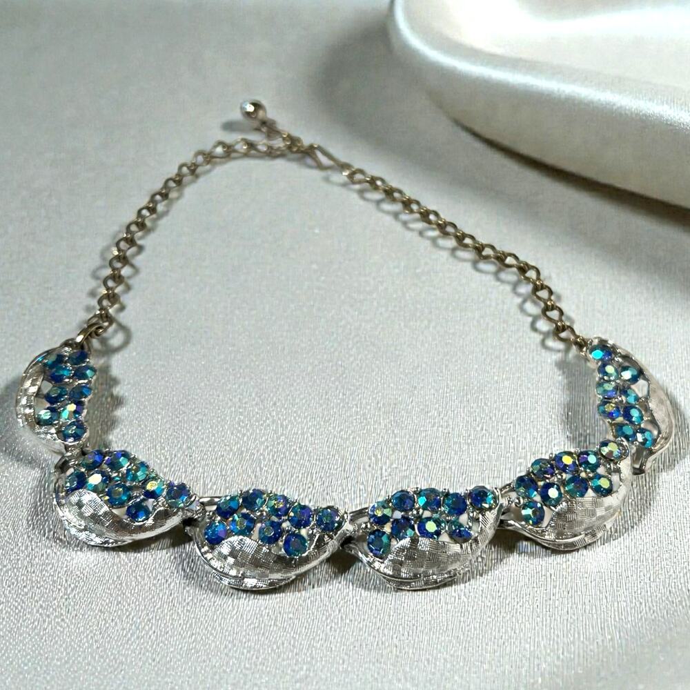 Vintage Choker with ice-blue, sapphire, and iridescent Aurora Borealis crystals